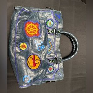 Purse Bag Funky Boho Graffiti Teal Leather Custom One of A Kind